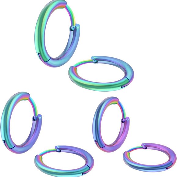 Blue 8-12mm hypoallergenic surgical steel small hoop earrings for cartilage nose - Picture 7 of 11